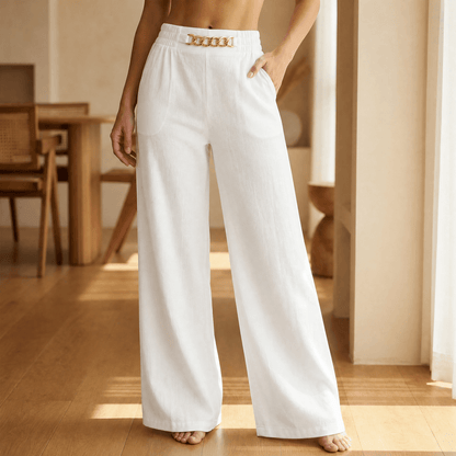 Women's Wide Leg Trousers with Chain Waist