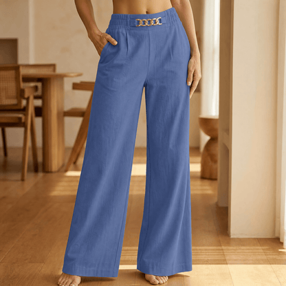 Women's Wide Leg Trousers with Chain Waist