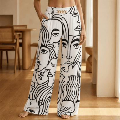 Women's Wide Leg Trousers with Chain Waist
