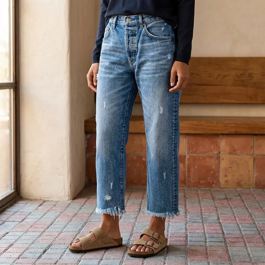 Women's Straight Leg Cropped Jeans with Raw Hem