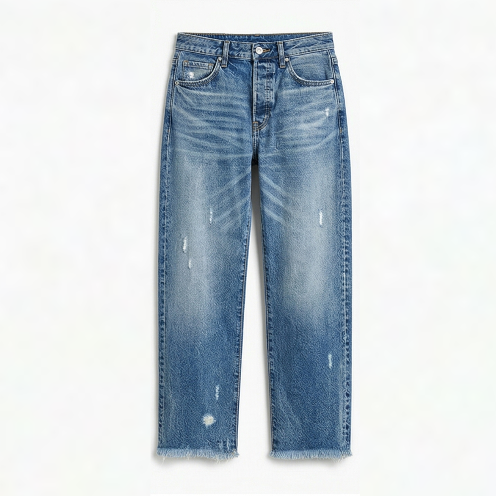Women's Straight Leg Cropped Jeans with Raw Hem