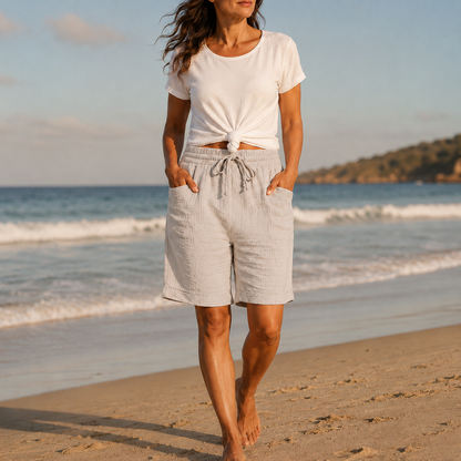 Women's Crinkle Bermuda Shorts with Drawstring Waist