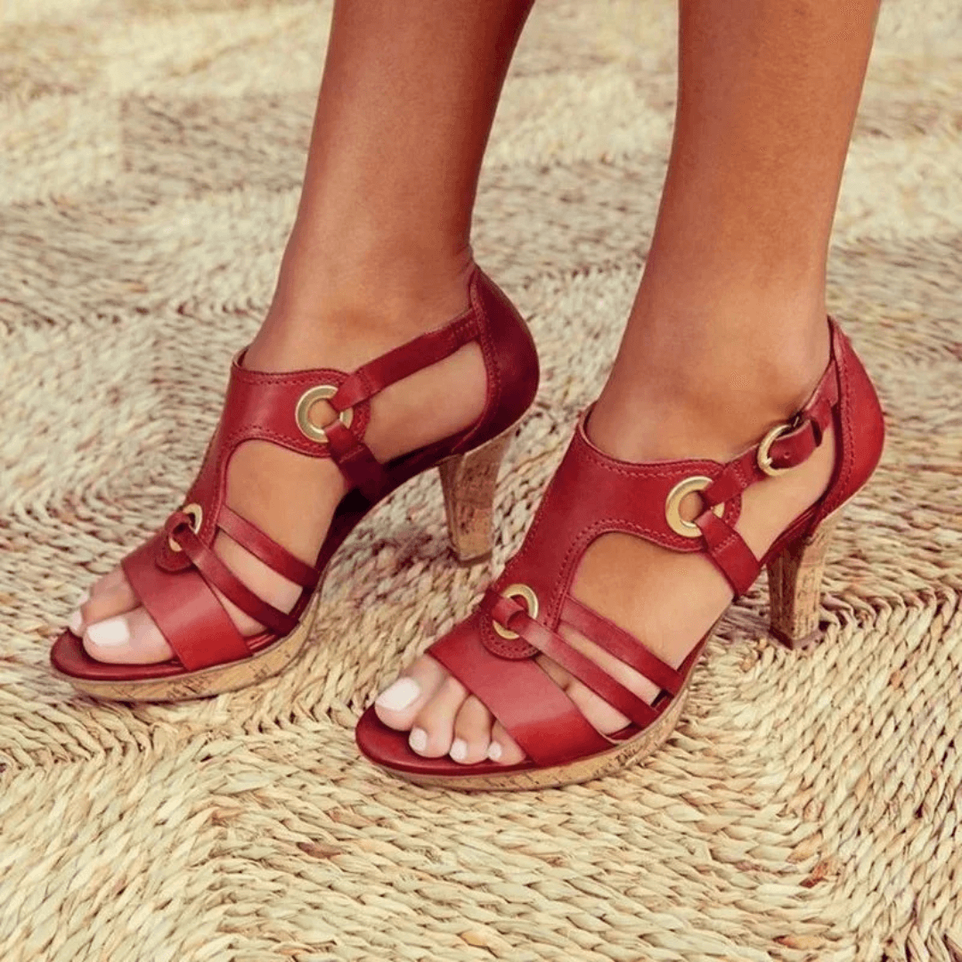 Women's Strappy Heeled Sandals with Metal Ring Details