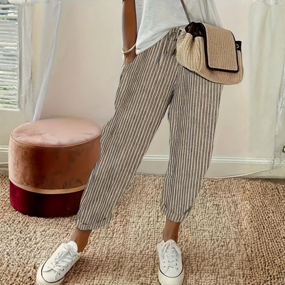 Women's Striped Drawstring Wide Leg Pants