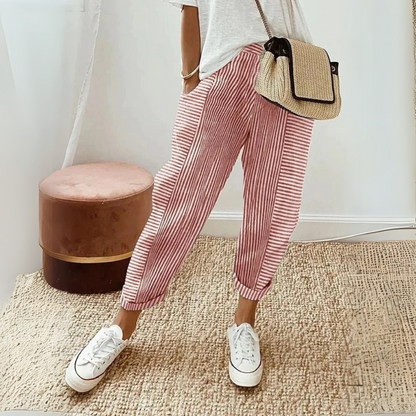 Women's Striped Drawstring Wide Leg Pants