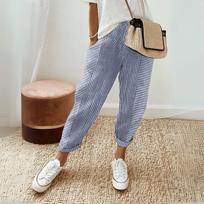 Women's Striped Drawstring Wide Leg Pants