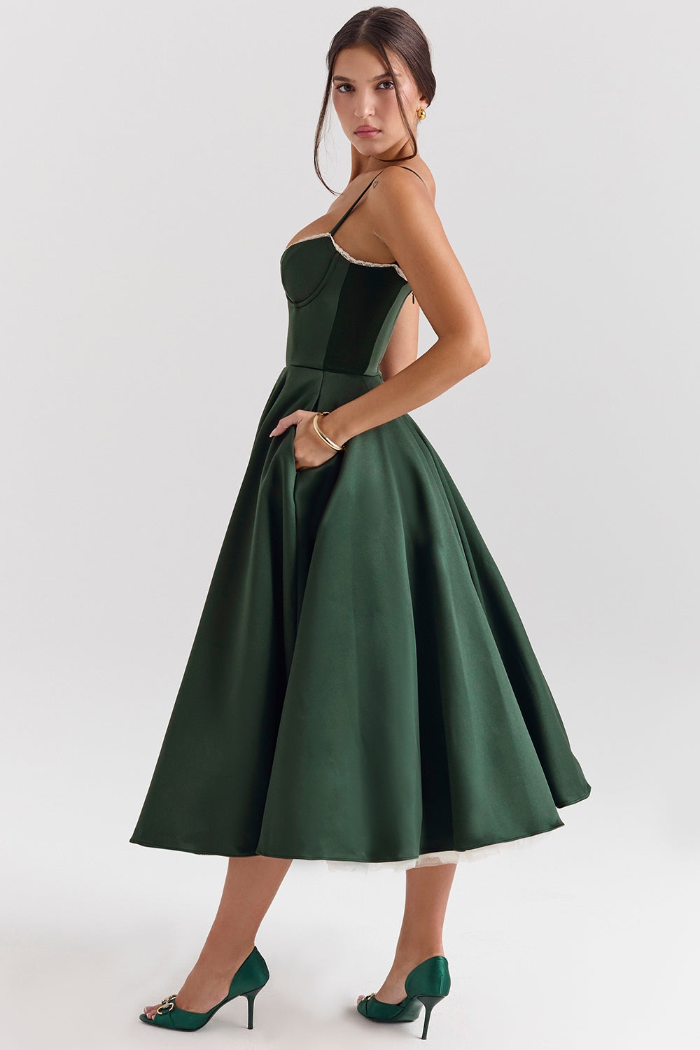 Women's Bustier Midi Dress with Flared Skirt