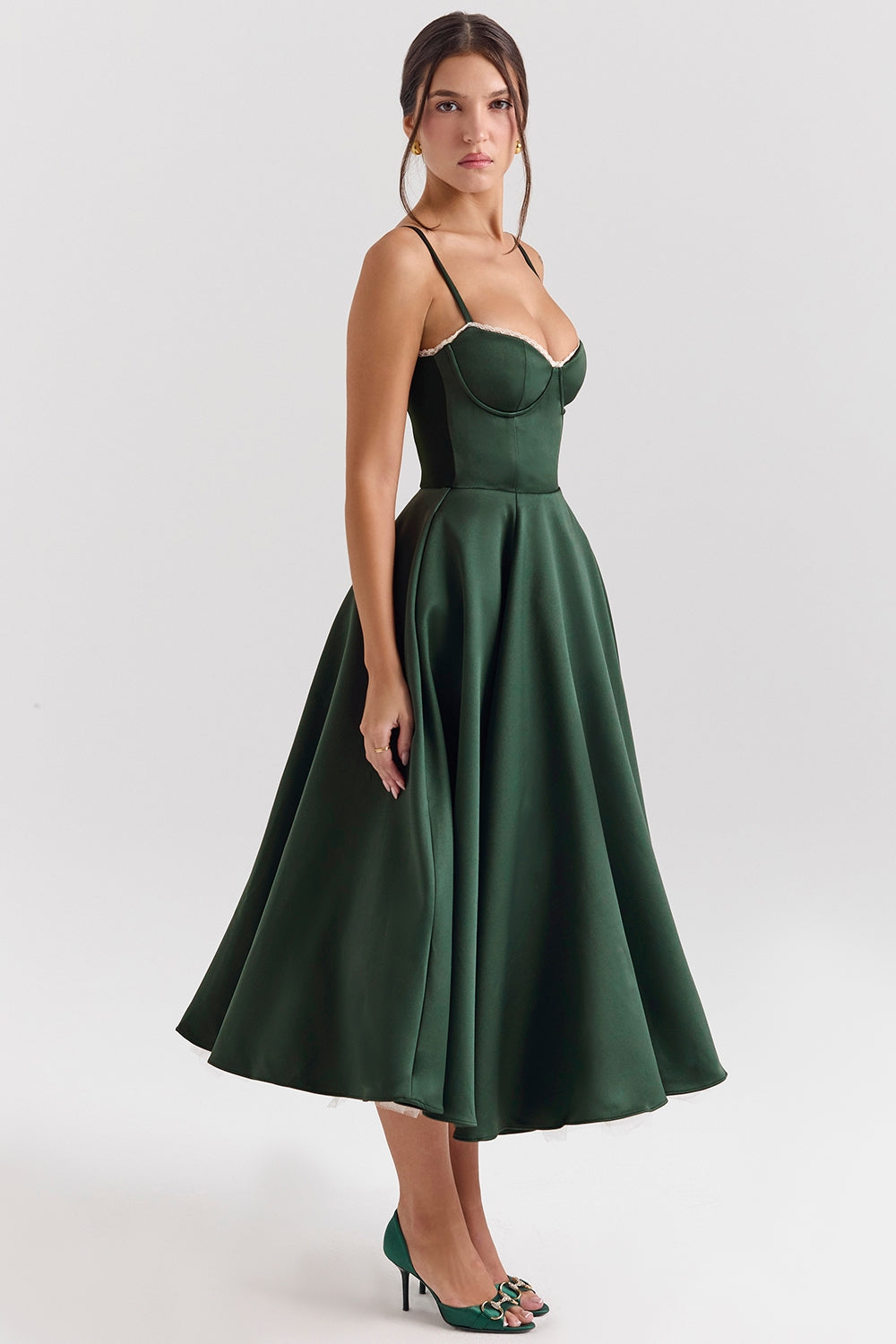 Women's Bustier Midi Dress with Flared Skirt