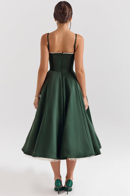 Women's Bustier Midi Dress with Flared Skirt