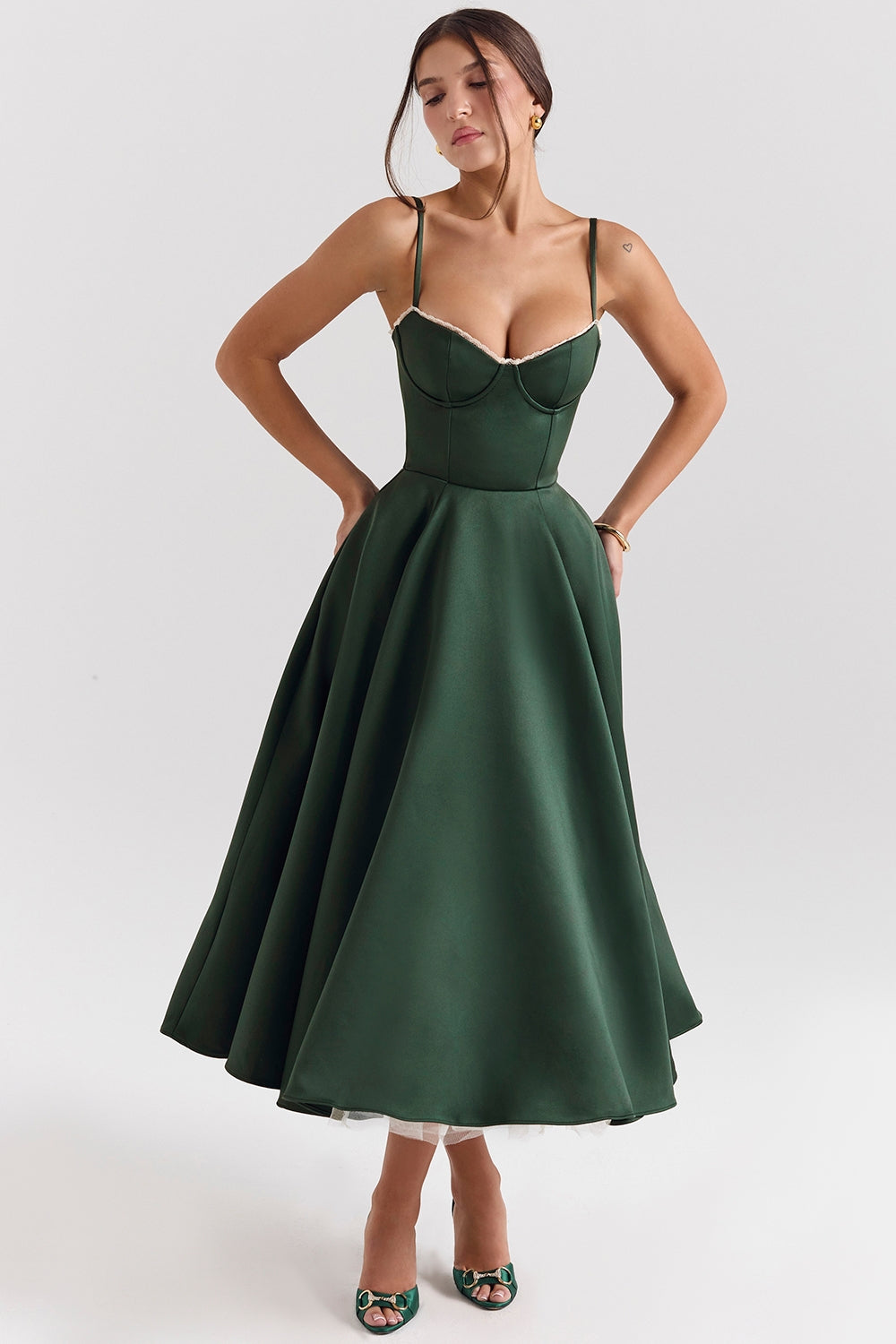Women's Bustier Midi Dress with Flared Skirt