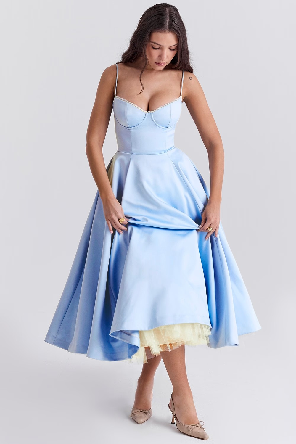 Women's Bustier Midi Dress with Flared Skirt