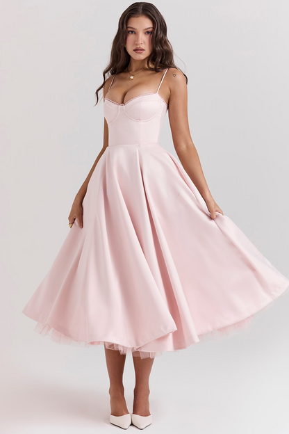 Women's Bustier Midi Dress with Flared Skirt
