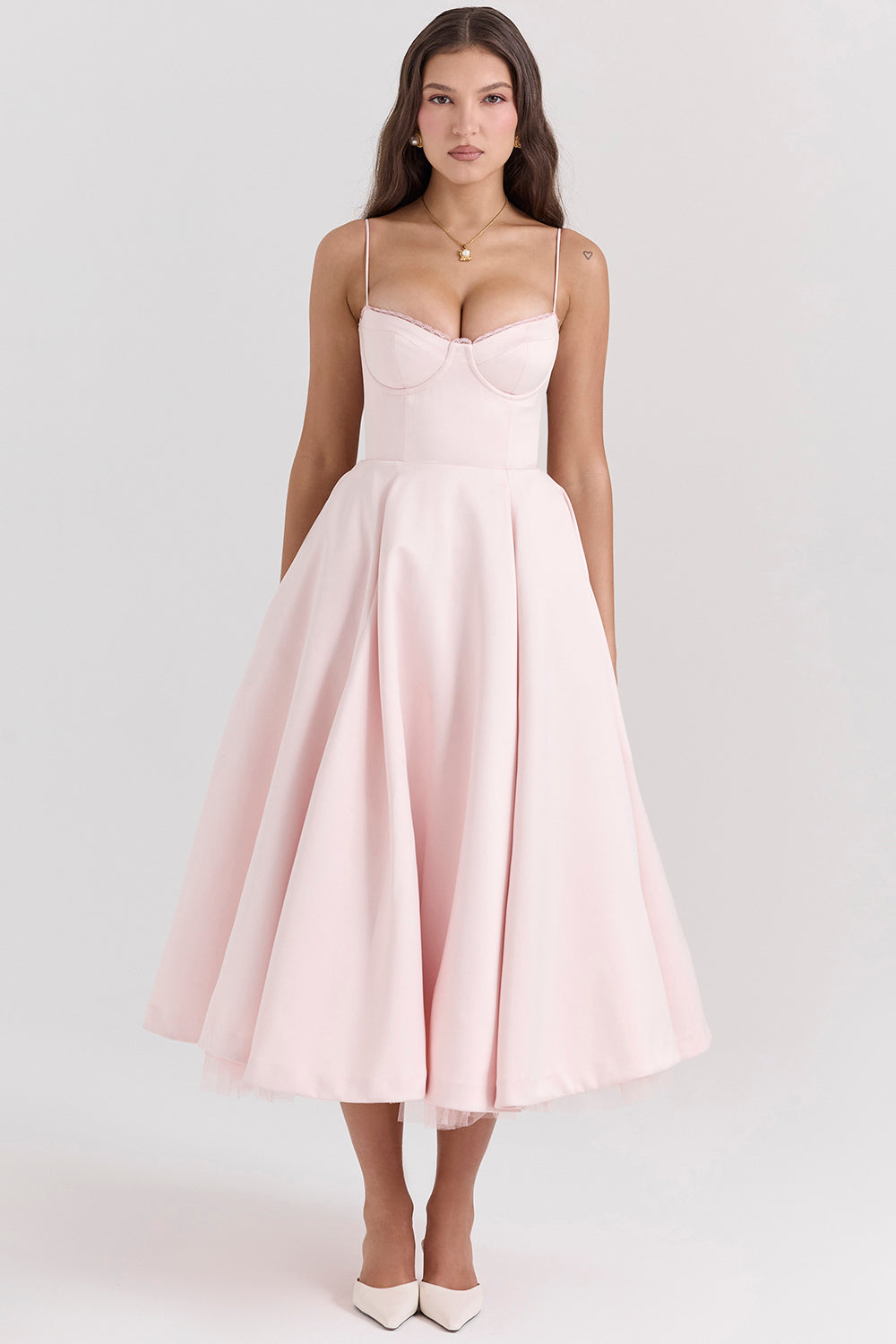Women's Bustier Midi Dress with Flared Skirt