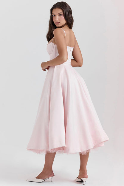 Women's Bustier Midi Dress with Flared Skirt