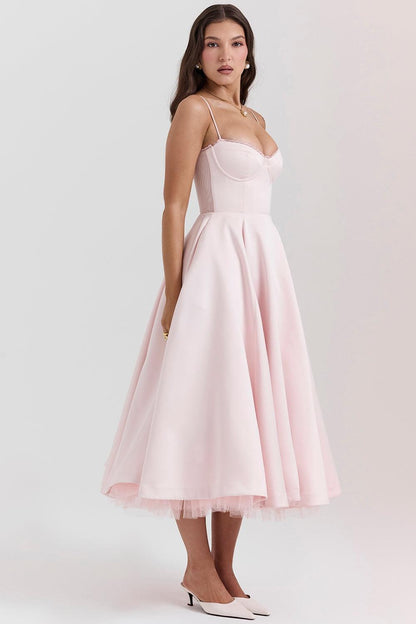 Women's Bustier Midi Dress with Flared Skirt