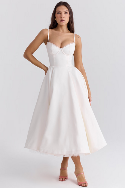 Women's Bustier Midi Dress with Flared Skirt