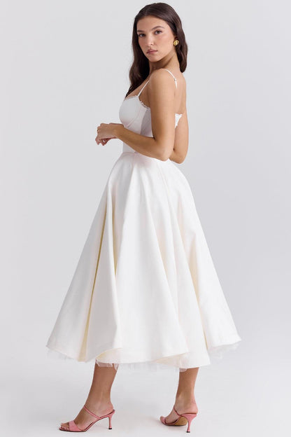 Women's Bustier Midi Dress with Flared Skirt