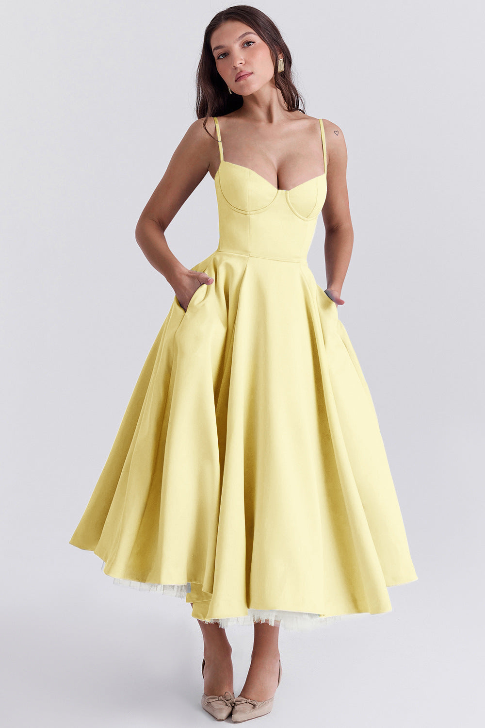 Women's Bustier Midi Dress with Flared Skirt