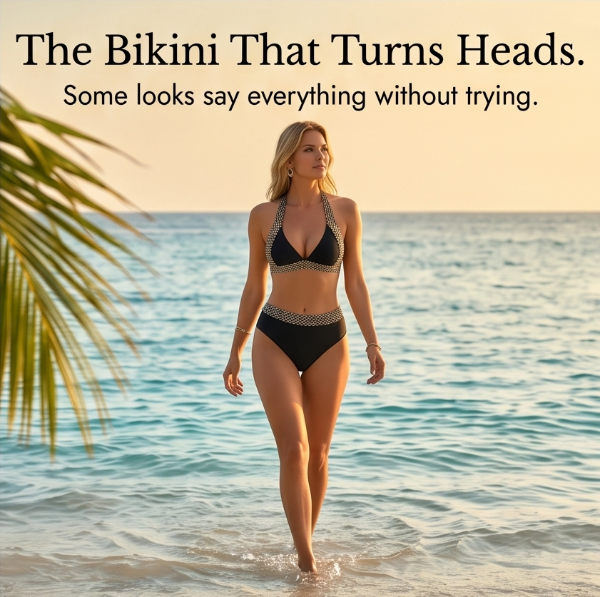 Women's Halter Bikini Set – High Waist, Woven Trim