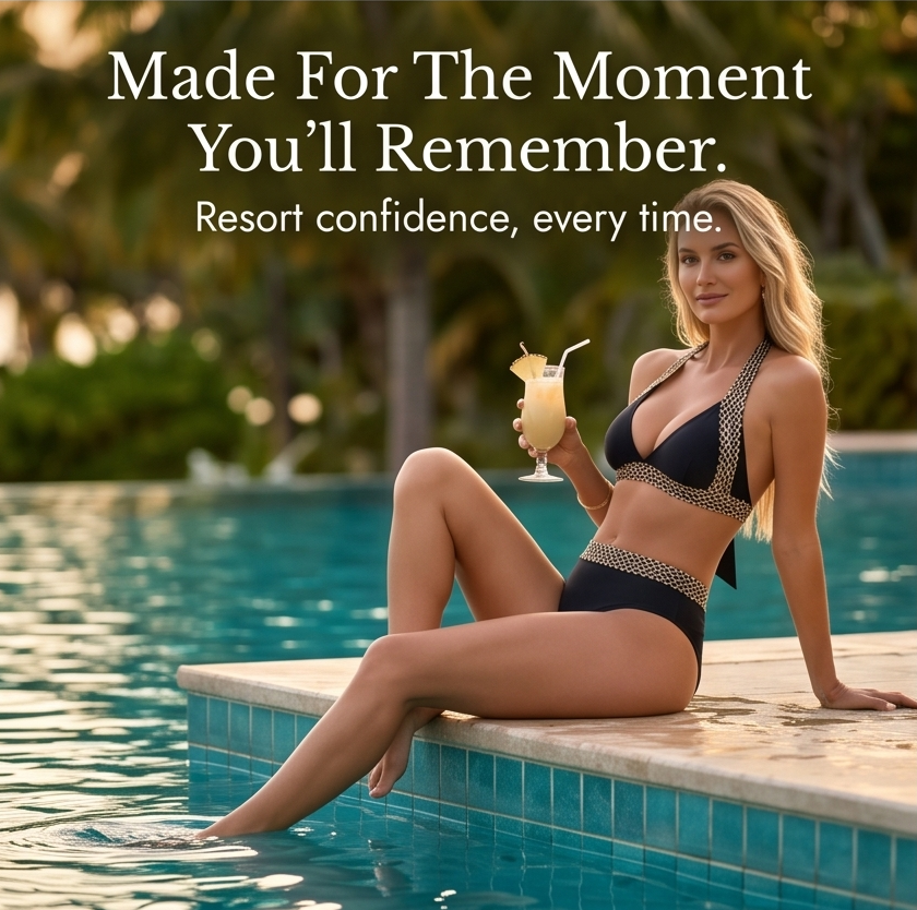 Women's Halter Bikini Set – High Waist, Woven Trim