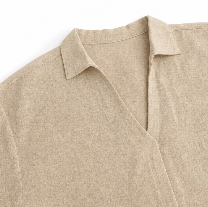Women's Two-Piece Set – Linen-Look, V-Neck Collar