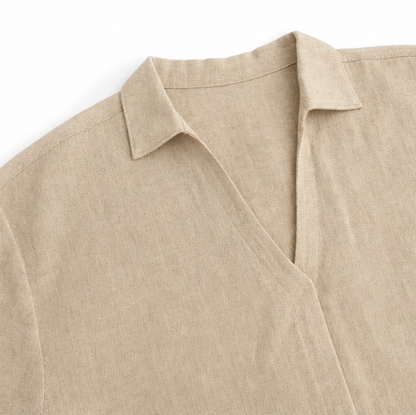 Women's Two-Piece Set – Linen-Look, V-Neck Collar