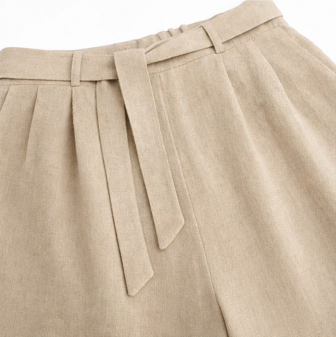 Women's Two-Piece Set – Linen-Look, V-Neck Collar