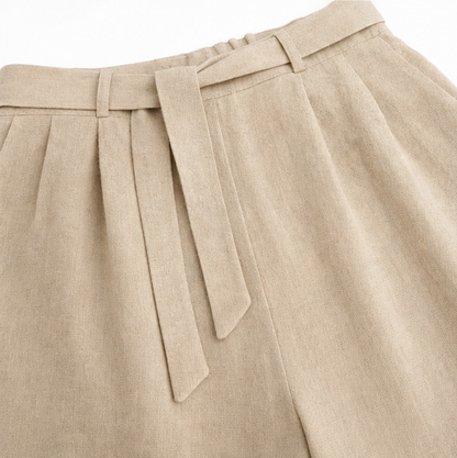 Women's Two-Piece Set – Linen-Look, V-Neck Collar