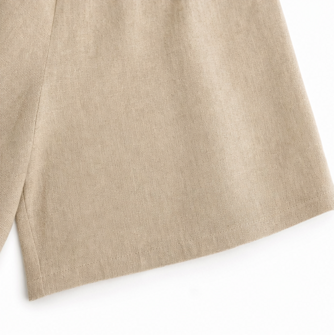 Women's Two-Piece Set – Linen-Look, V-Neck Collar