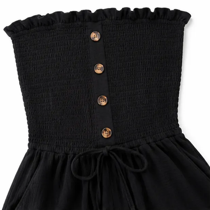 Women's Playsuit – Strapless, Smocked Bodice, Tie Waist