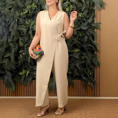 Women's Sleeveless V-Neck Wide-Leg Jumpsuit
