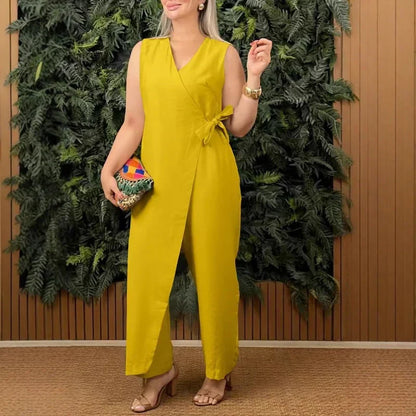 Women's Sleeveless Wrap Jumpsuit with Tie Waist