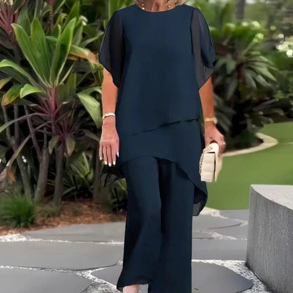 Women's Draped Top and Wide Leg Pants Set