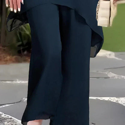 Women's Draped Top and Wide Leg Pants Set