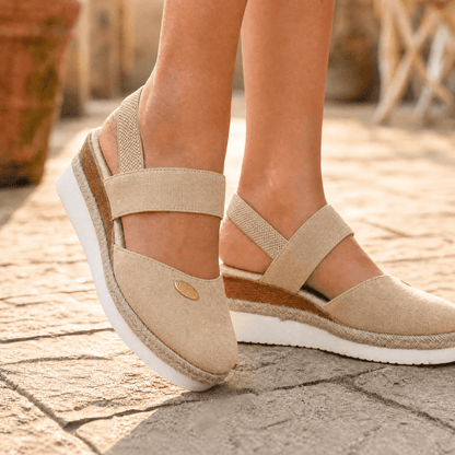 Women's Espadrille Wedge Sandals – Closed Toe, Braided Jute Trim