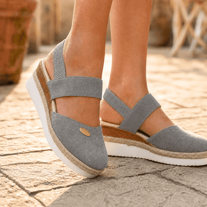 Women's Espadrille Wedge Sandals – Closed Toe, Braided Jute Trim