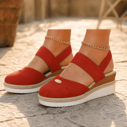Women's Espadrille Wedge Sandals – Closed Toe, Braided Jute Trim