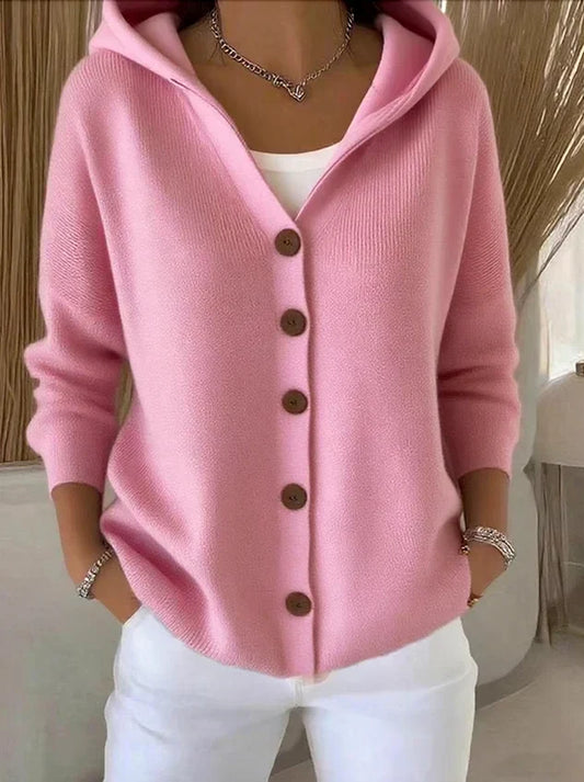 Women's Hooded Knitted Cardigan with Buttons