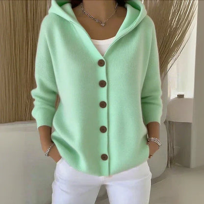Women's Hooded Knitted Cardigan with Buttons