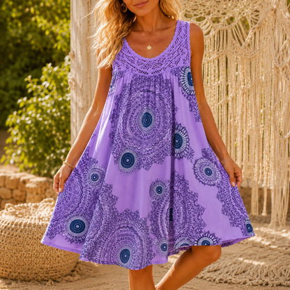 Women's Summer Mini Dress – Lace Yoke, A-Line Fit