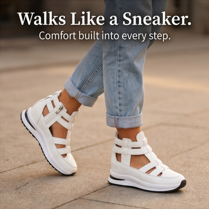 Women's Platform Sandals – Caged Straps, Zip, Cushioned Sole