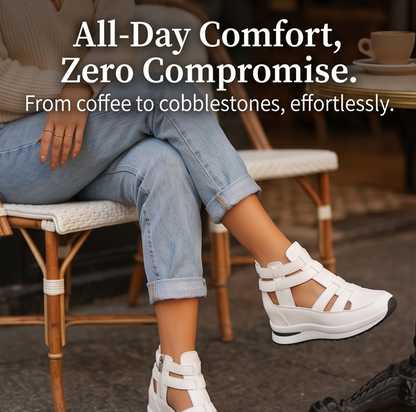 Women's Platform Sandals – Caged Straps, Zip, Cushioned Sole
