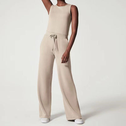 Women's Sleeveless Wide Leg Jumpsuit with Drawstring