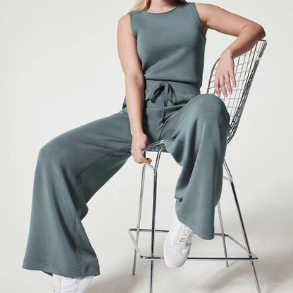 Women's Sleeveless Wide Leg Jumpsuit with Drawstring