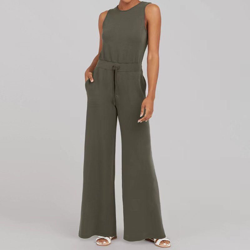 Women's Sleeveless Wide Leg Jumpsuit with Drawstring