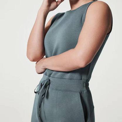 Women's Sleeveless Wide Leg Jumpsuit with Drawstring