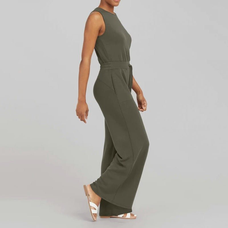 Women's Sleeveless Wide Leg Jumpsuit with Drawstring
