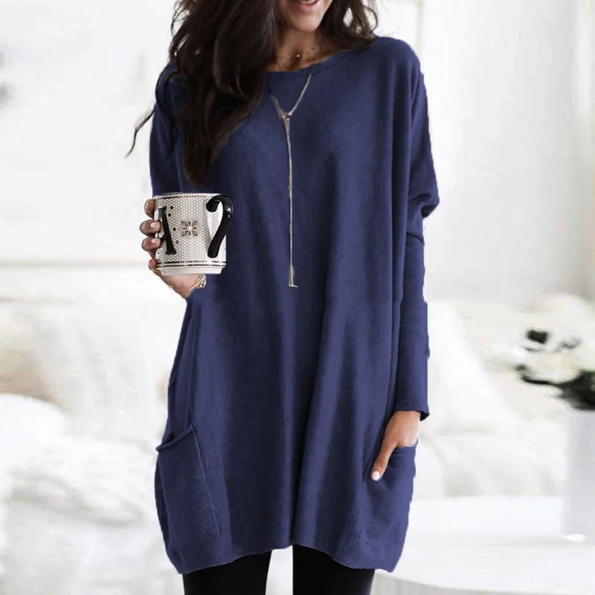Women's Oversized Tunic Top with Front Pockets