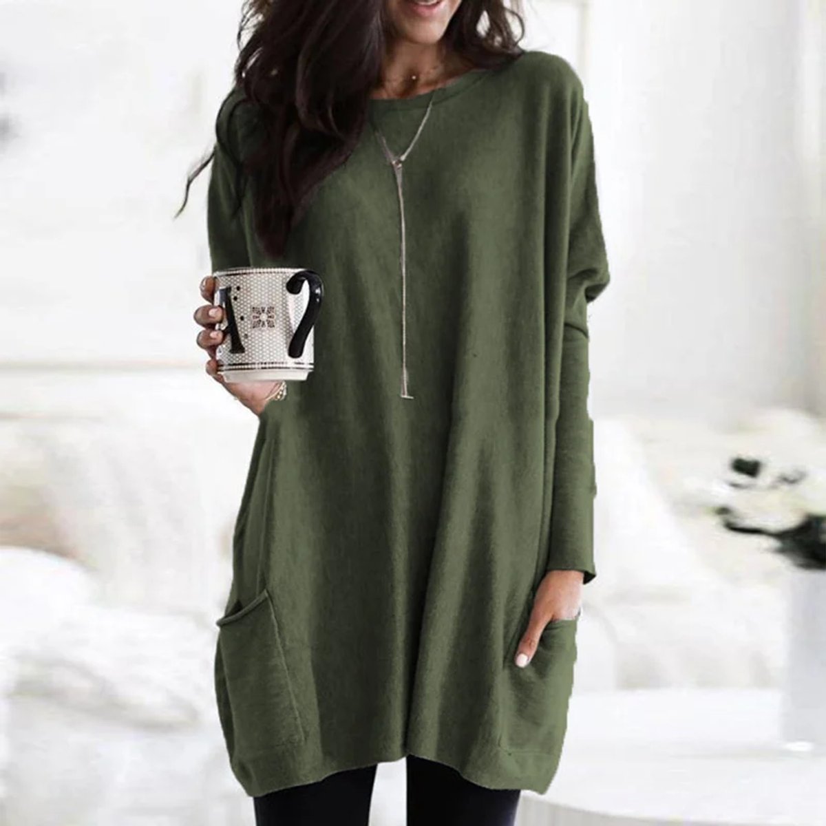 Women's Oversized Tunic Top with Front Pockets