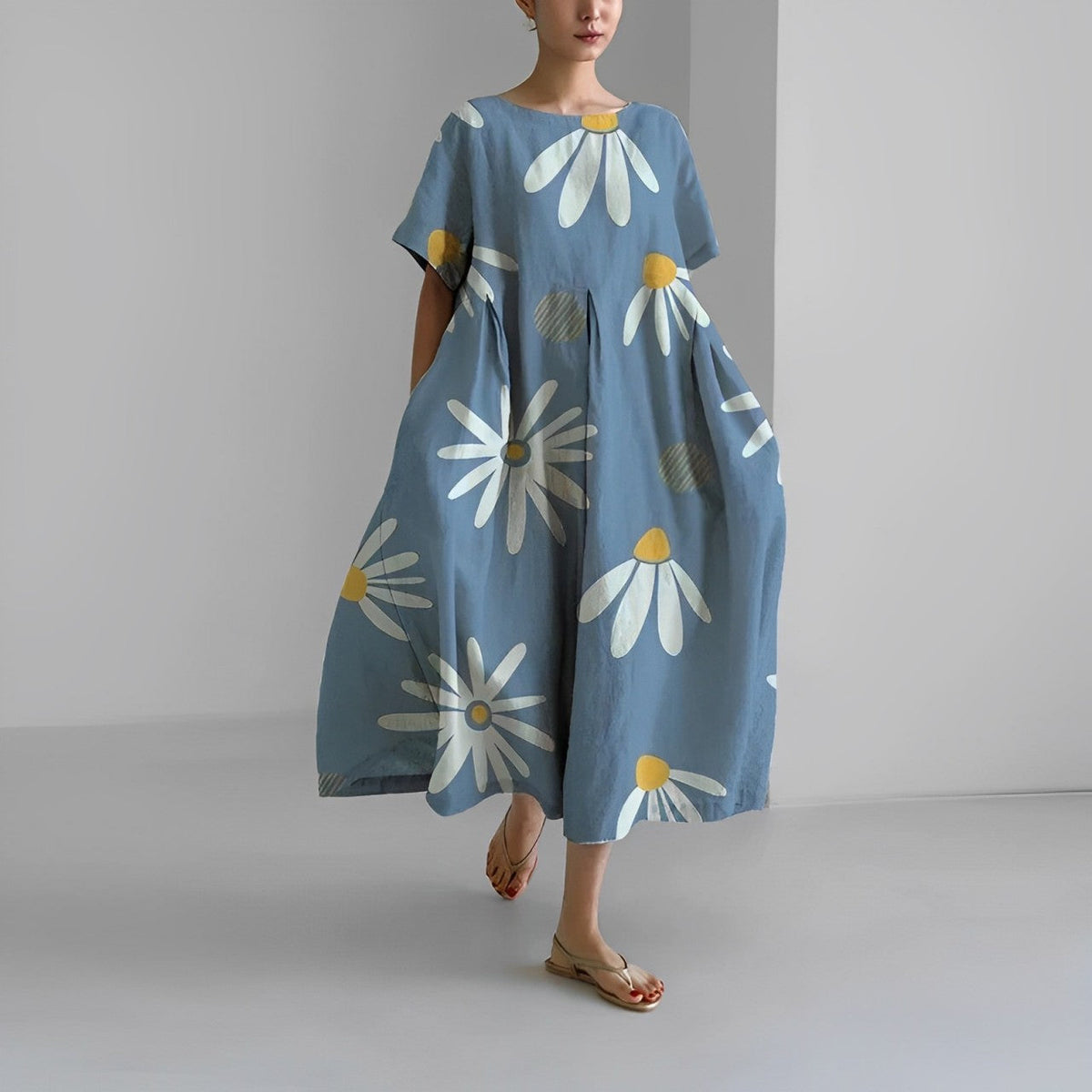 Women's Floral Short Sleeve Swing Maxi Dress